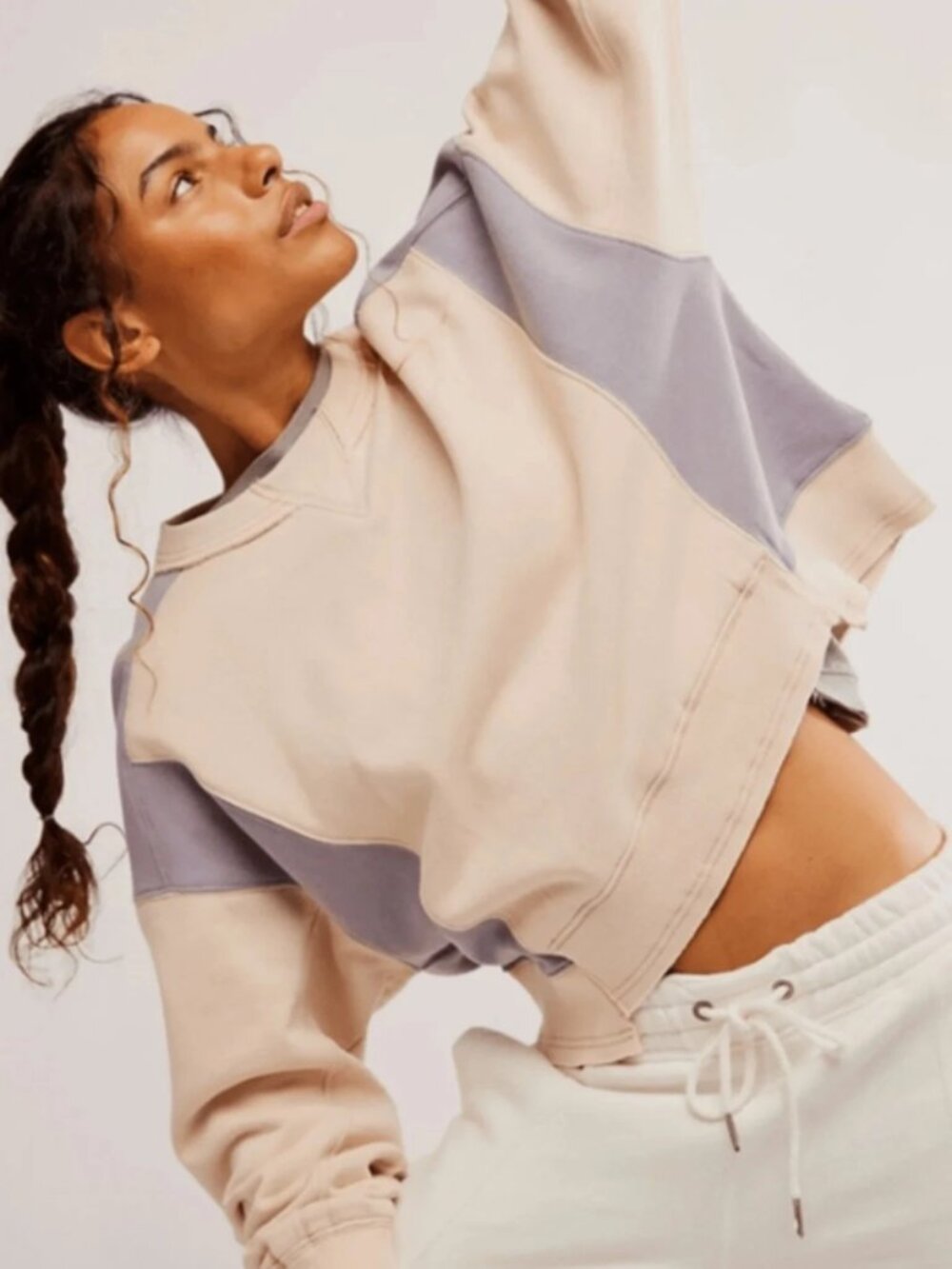 Free People Intercept Colorblock Pullover Crew Ribbed Trim Homeplate Top M